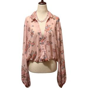 Penelope Project Pink Floral Open Back Surplice Crop Blouse Womens 2X NWT